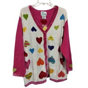4530) The Quacker Factory Plus Pink Heart Chenille Knitted Novelty Sweater 2X